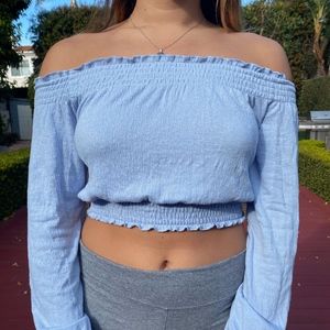 Light blue off the shoulder long-sleeve top